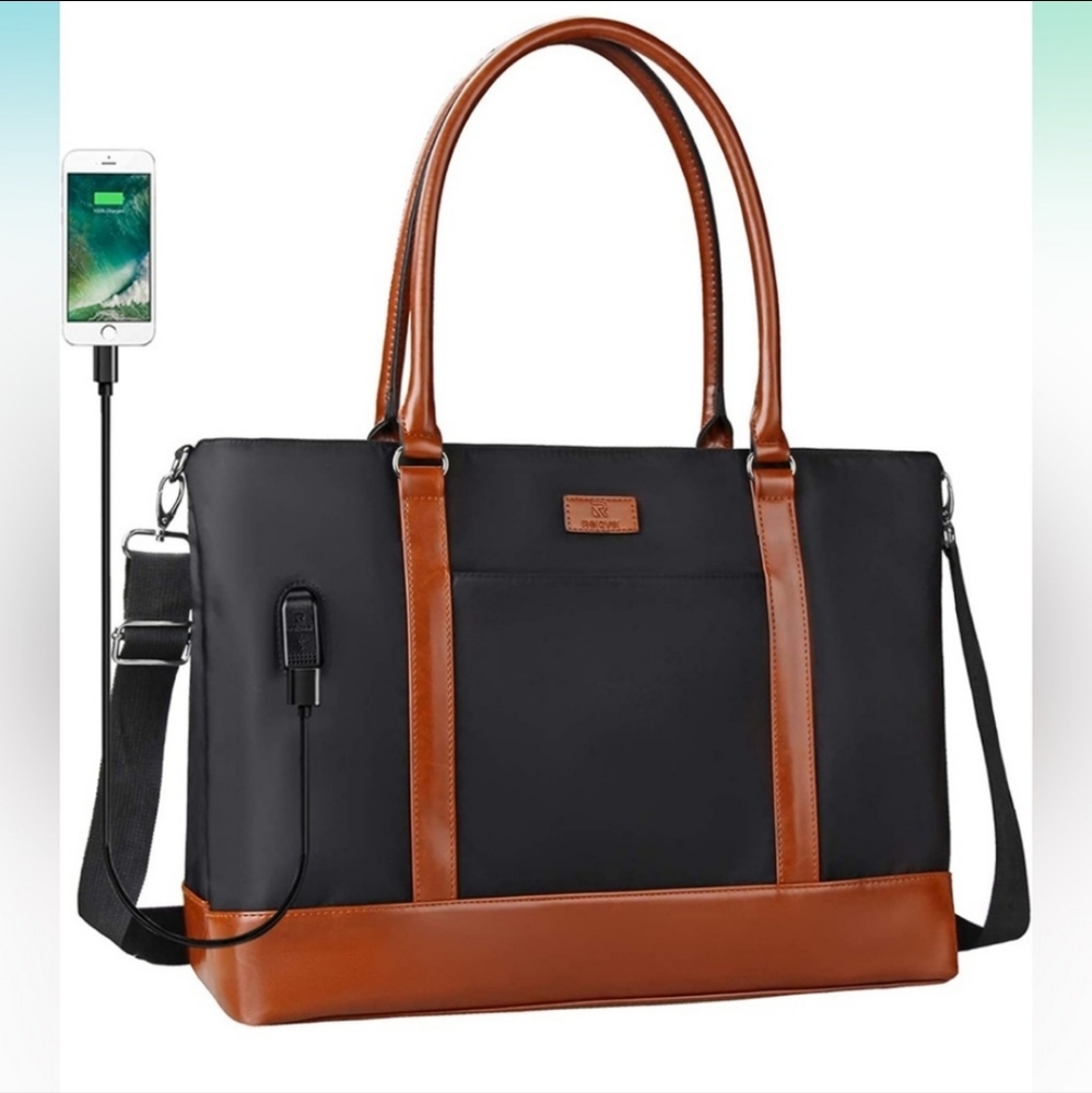 17" Laptop Tote Bag, USB Teacher Bag Large Work Bag Purse in Black